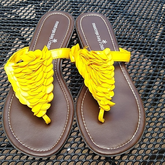 mustard yellow flip flops